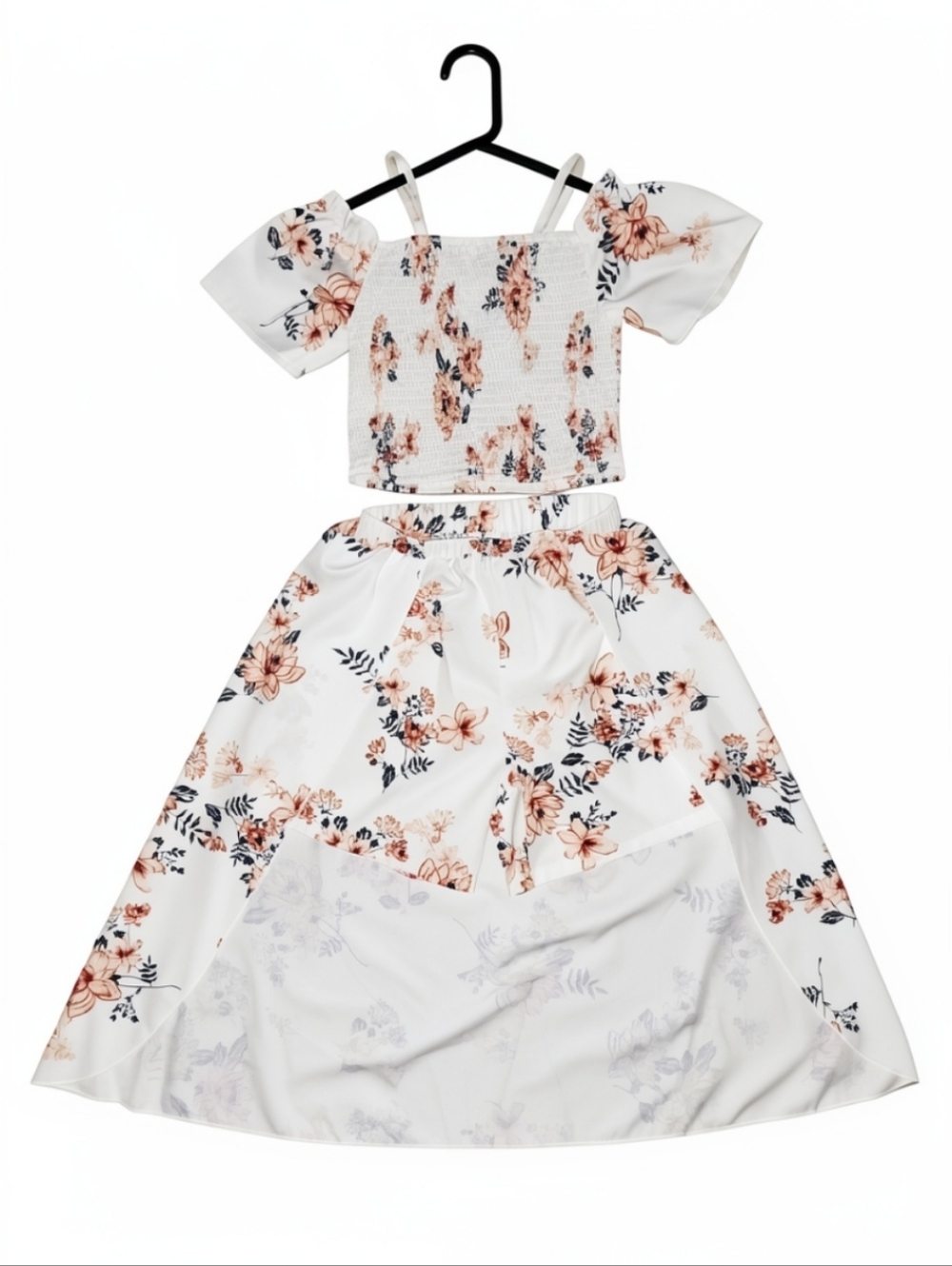 White Floral Two-Piece Crop Top & Maxi Skirt Set